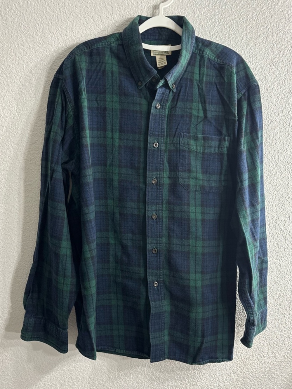 L.L. Bean Vintage Green & Navy Plaid Button-Down Flannel Shirt VTG Men XL